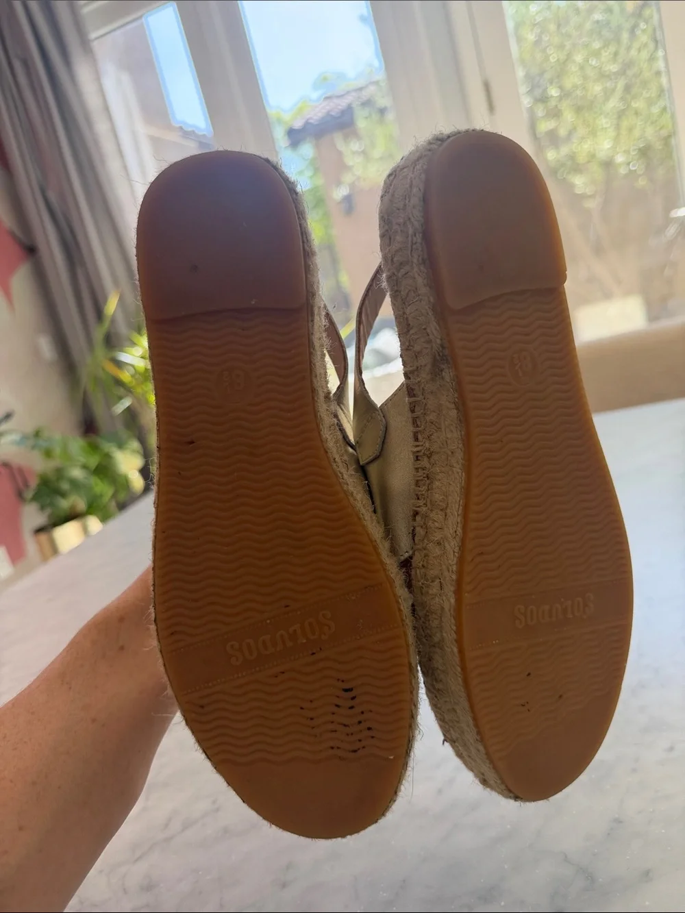 Soludos Gold Leather Espadrille Sandals with Slingback Strap size 8.5